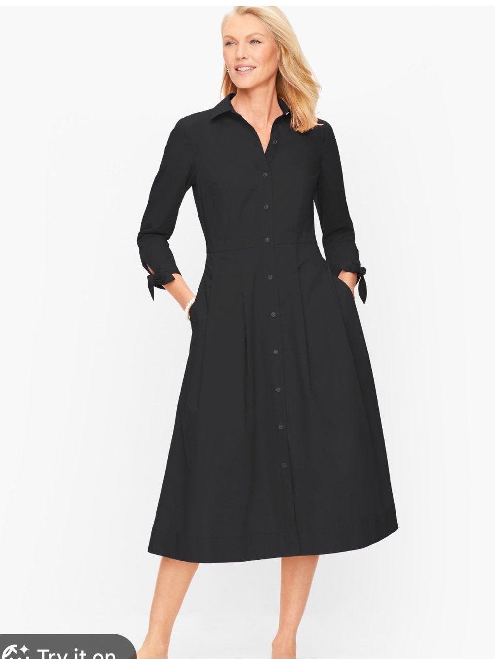 Talbots Women's 2 Black Poplin Shirtdress with On-Seam Pockets
